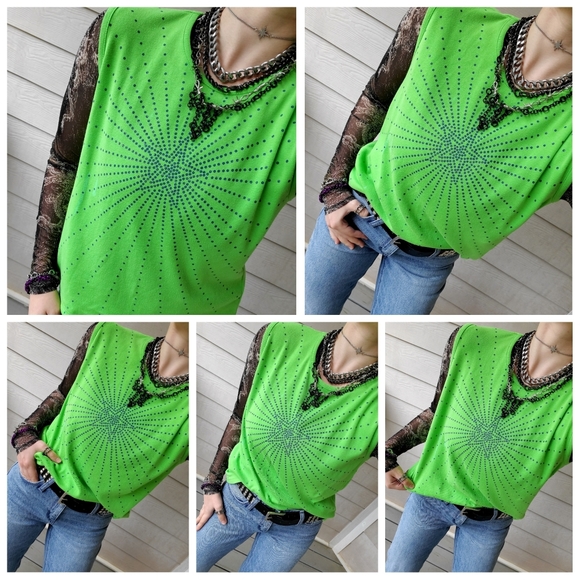 Vibrant Green Y2K Blue Sequin Starburst Embellished Graphic Summer Sweater Vest - Picture 2 of 16
